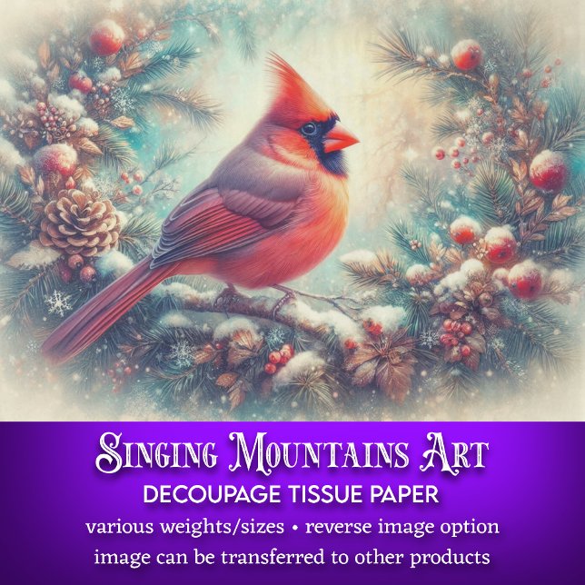 Antique Art Cardinal in Snowy Forest Decoupage Tissue Paper (Creator Uploaded)