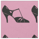 Antique Art Deco Flapper Shoe Pattern Black &amp; Pink Fabric
