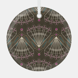 Antique art deco, geometric pattern glass ornament