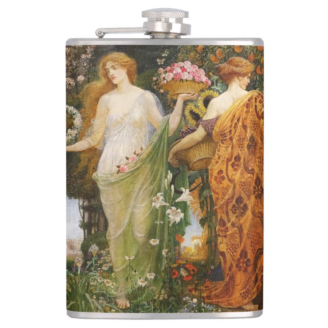 Antique Art Nouveau Four Seasons by Walter Crane Flask (Front)