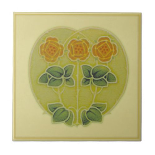 Antique Art Nouveau Heart  Flowers Repro Antique Ceramic Tile