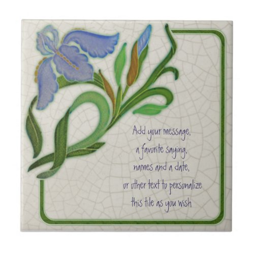 Antique Art Nouveau Iris Repro Tile to Personalize