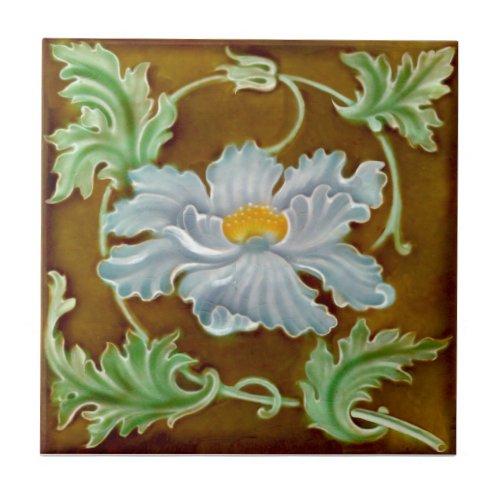 Antique Art Nouveau Majolica Faux Relief Repro Ceramic Tile