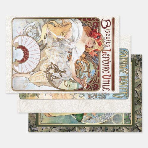 ANTIQUE ART NOUVEAU POSTERS _ ALPHONSE MUCHA WRAPPING PAPER SHEETS