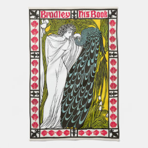 Antique Art Nouveau Woman and Peacock Poster Kitchen Towel