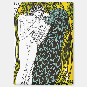 Antique Art Nouveau Woman and Peacock Poster Magnet