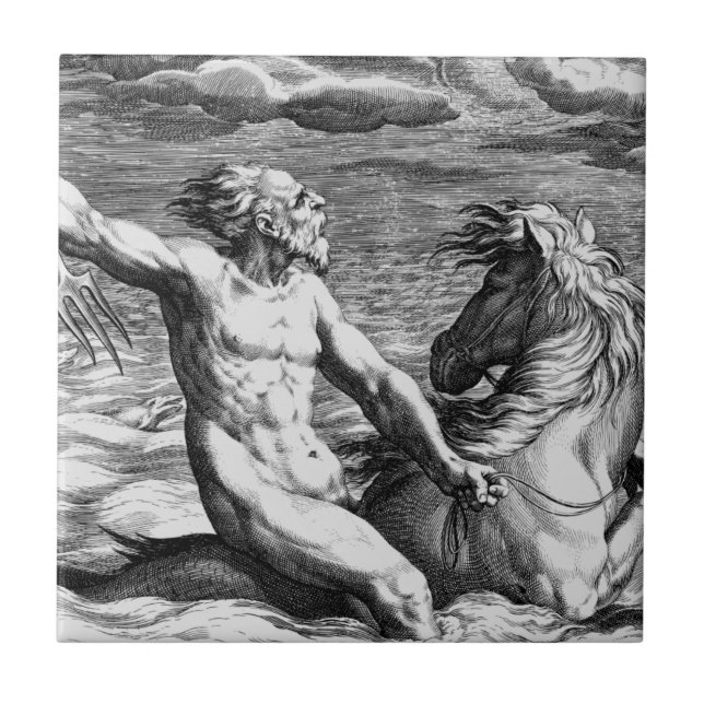 Antique art poseidon fantasy ceramic tile (Front)