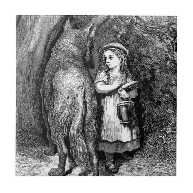 Antique art red riding hood and wolf fantasy ceramic tile (Front)