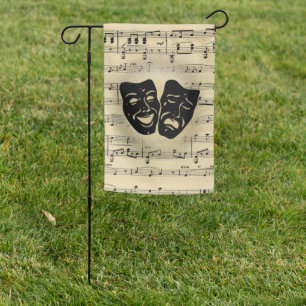 Antique Art Unites Theater Masks Garden Flag