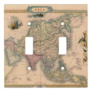 Antique Asia Map in Sepia with Pastel Regions Light Switch Cover