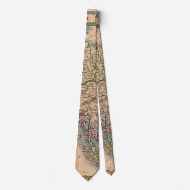 Antique Asia Map in Sepia with Pastel Regions Neck Tie (Front)