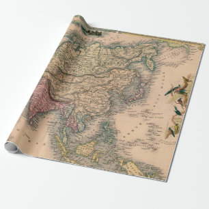 Antique Asia Map in Sepia with Pastel Regions Wrapping Paper