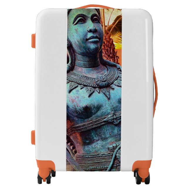 Antique Asian Turquoise Warrior Statue Photo Bold Luggage (Front)