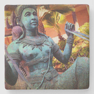 Antique Asian Turquoise Warrior Statue Photo Bold Stone Coaster