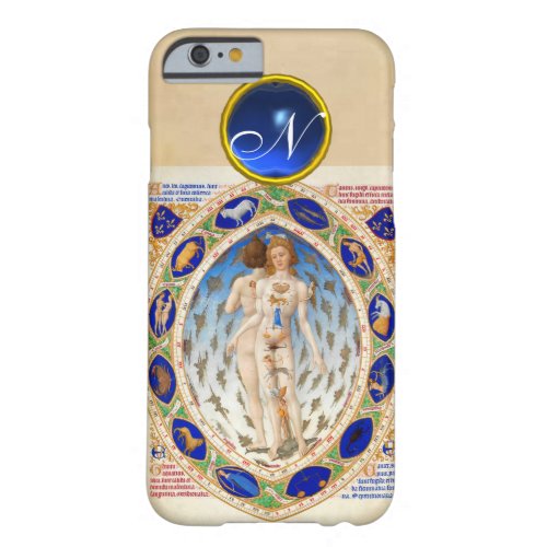 ANTIQUE ASTROLOGYZODIACAL SIGNS BLUE GEM MONOGRAM BARELY THERE iPhone 6 CASE
