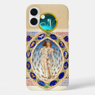 ANTIQUE ASTROLOGY,ZODIACAL SIGNS BLUE GEM MONOGRAM iPhone 16 PLUS CASE