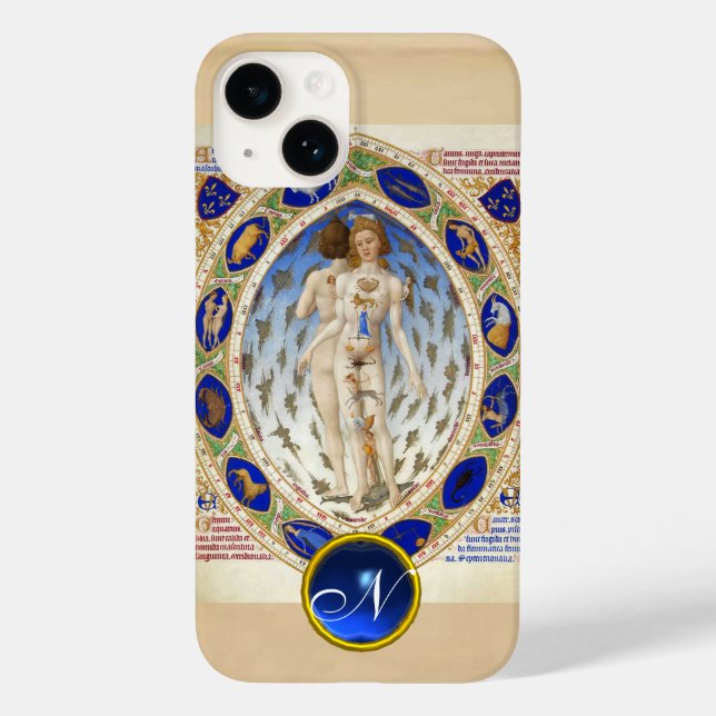 ANTIQUE ASTROLOGY,ZODIACAL SIGNS BLUE GEM MONOGRAM Case-Mate iPhone CASE (Back)