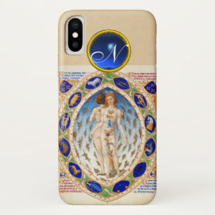 ANTIQUE ASTROLOGY,ZODIACAL SIGNS BLUE GEM MONOGRAM iPhone X CASE