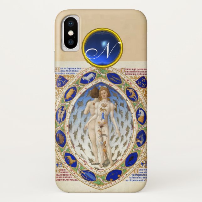 ANTIQUE ASTROLOGY,ZODIACAL SIGNS BLUE GEM MONOGRAM Case-Mate iPhone CASE (Back)