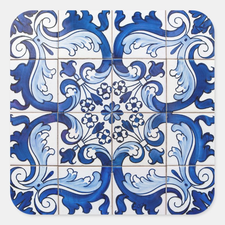 Antique Azulejo Tiles Square Sticker | Zazzle