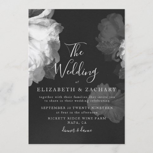 Antique BW Vintage Romantic Floral Wedding Invitation