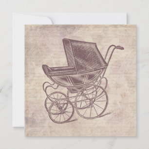Antique Baby Carriage Vintage Stroller Flower Art Card