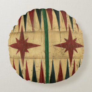 Antique Backgammon Game Board by Ethan Harper Round Pillow