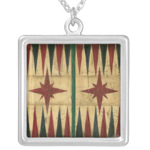 Antique Backgammon Game Board by Ethan Harper Silver Plated Necklace