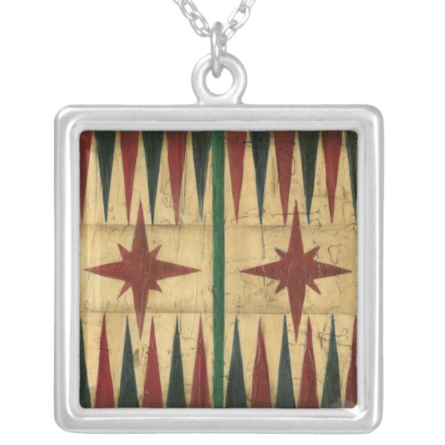 Antique Backgammon Game Board by Ethan Harper Silver Plated Necklace (Front)