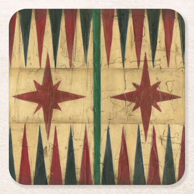Antique Backgammon Game Board by Ethan Harper Square Paper Coaster (Front)
