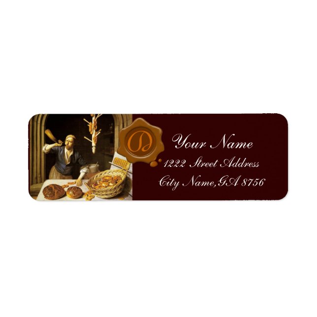 ANTIQUE  BAKER BAKERY BREAD SHOP WAX SEAL MONOGRAM LABEL (Front)