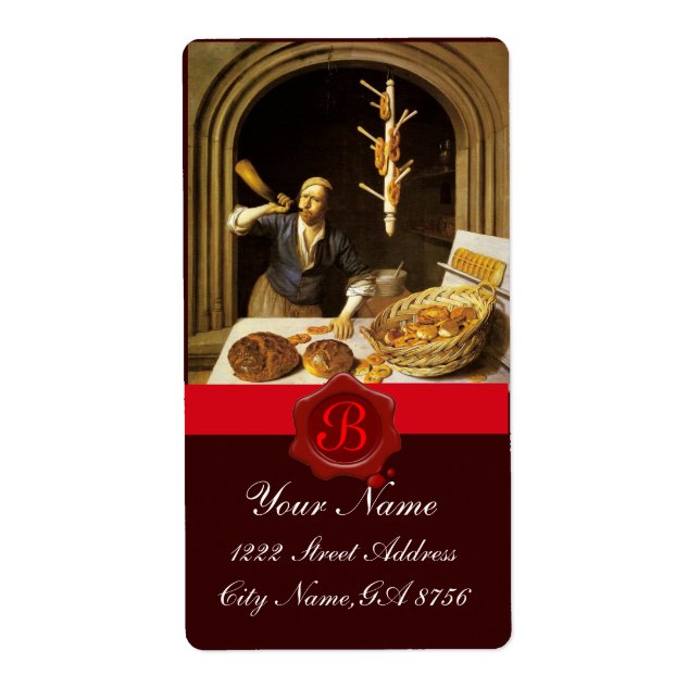 ANTIQUE  BAKER BAKERY BREAD SHOP WAX SEAL MONOGRAM LABEL (Front)