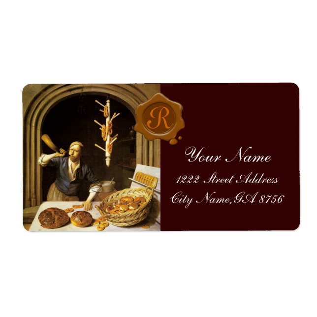 ANTIQUE  BAKER BAKERY BREAD SHOP WAX SEAL MONOGRAM LABEL (Front)