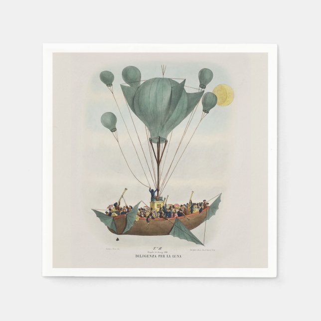 Antique Balloon Air Ship Artwork Napkins (Front)