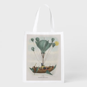 Antique Balloon Air Ship Artwork Reusable Grocery Bag
