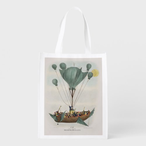 Antique Balloon Air Ship Artwork Reusable Grocery Bag