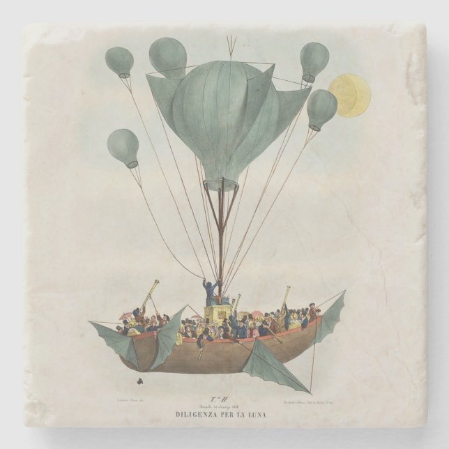 Antique Balloon Air Ship Artwork Stone Coaster (Front)