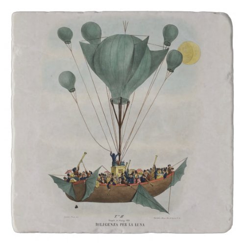 Antique Balloon Air Ship Artwork Trivet