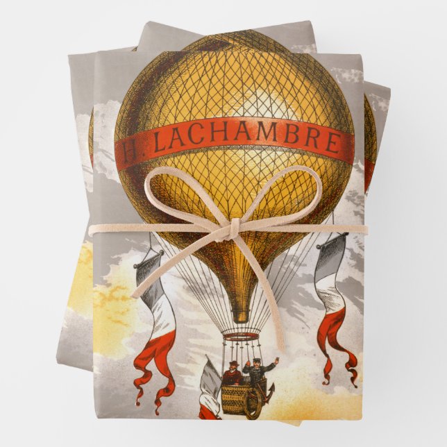 Antique Balloon labeled "H. Lachambre", 1880 Wrapping Paper Sheets (In situ)