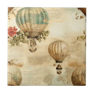 Antique Balloon Peony Botanical Travel Ceramic Tile