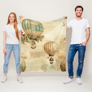 Antique Balloon Peony Botanical Travel Fleece Blanket