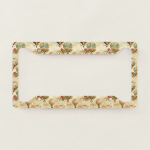 Antique Balloon Peony Botanical Travel License Plate Frame
