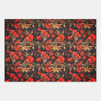 Antique Balsam Flowers Pattern Art Wrapping Paper Sheets
