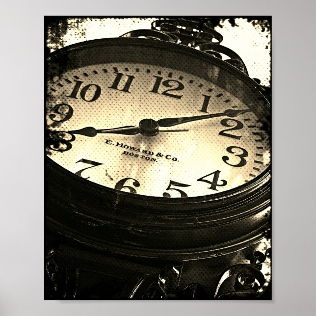 Antique Bar Harbor Maine Street Clock B&W Poster (Front)
