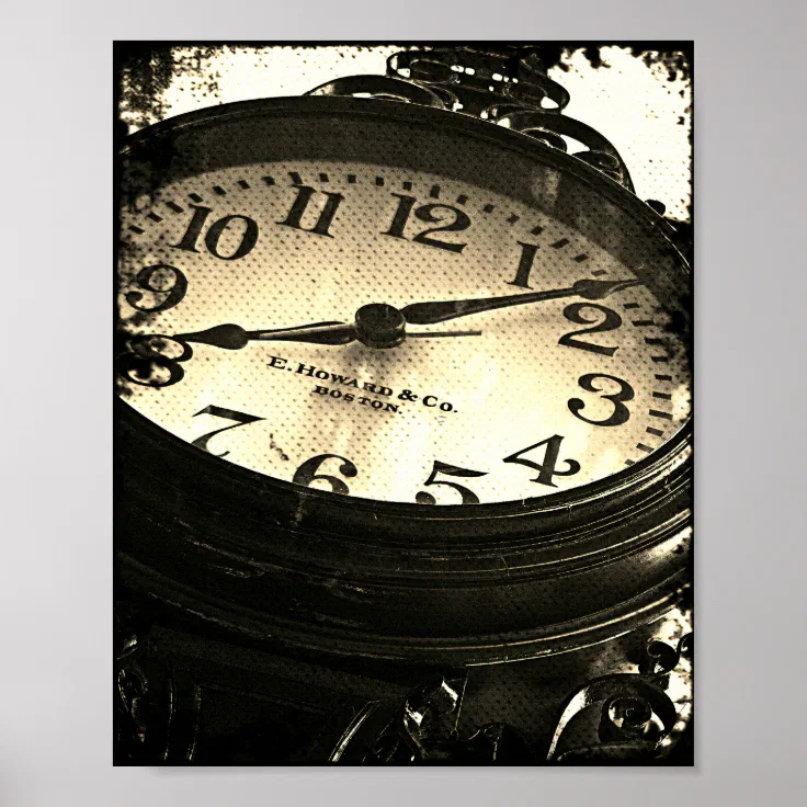 Antique Bar Harbor Maine Street Clock B&W Poster Zazzle