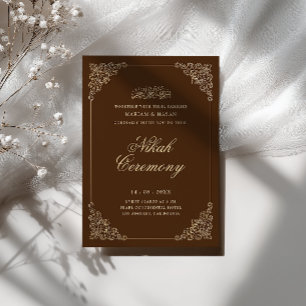 Antique Baroque Gold Rustic Brown Nikah Ceremony Invitation