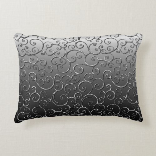 Antique Baroque Ornate Faux Silver Swirl Pattern Accent Pillow