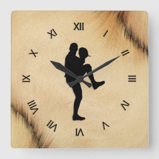 Antique Baseball Player Pitcher Roman Numerals Square Wall Clock