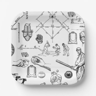 antique baseball players sports vintage paper plates