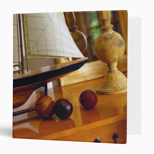 Antique Baseballs On A Table By A Model Sailboat 3 Ring Binder (Front/Inside)